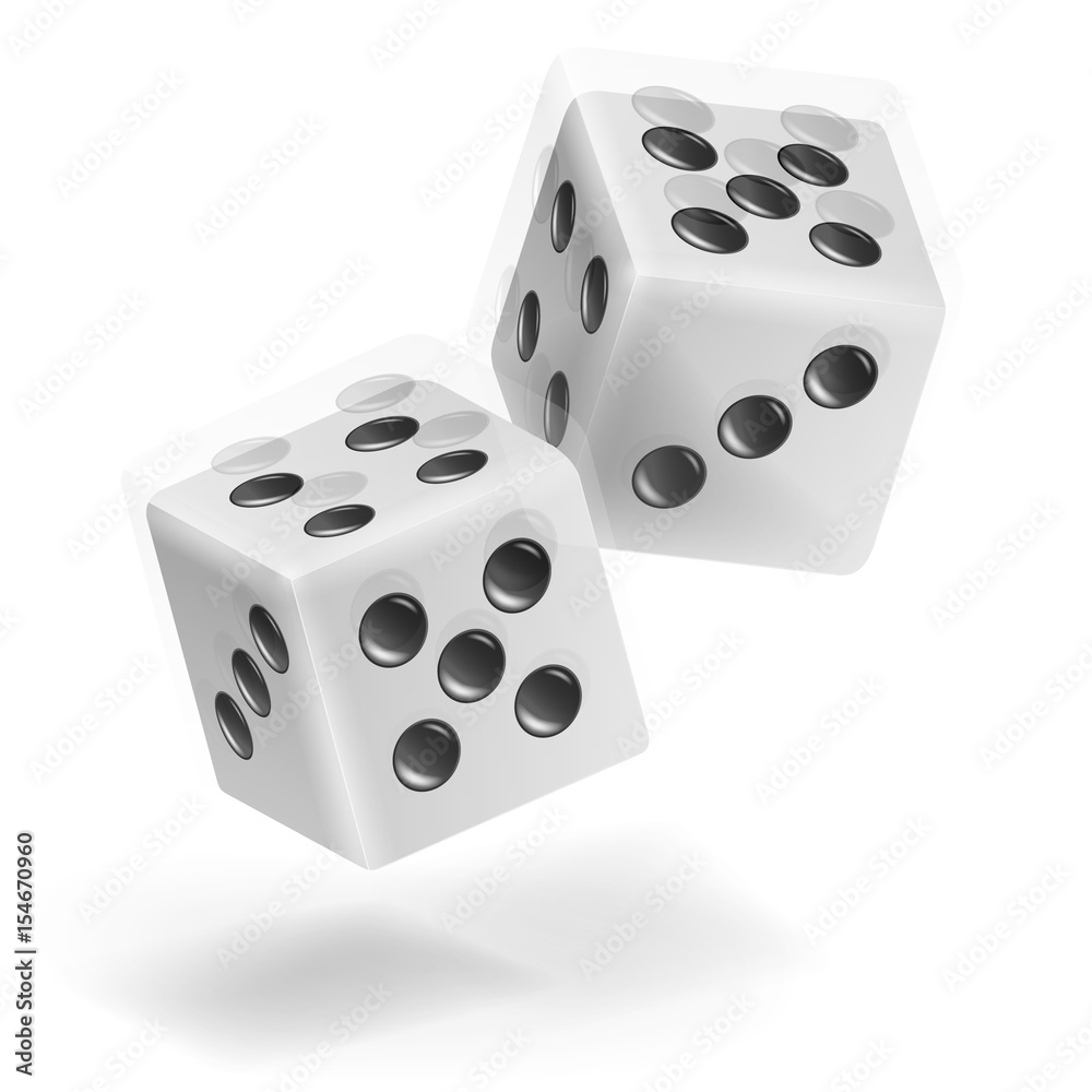 Playing Dice Vector Set. Realistic 3D Illustration Of Two White Dice With Shadow. Game Dice Set Playing Dice Vector Set. Realistic 3D Illustration Of Two White Dice With Shadow. Game Dice Set