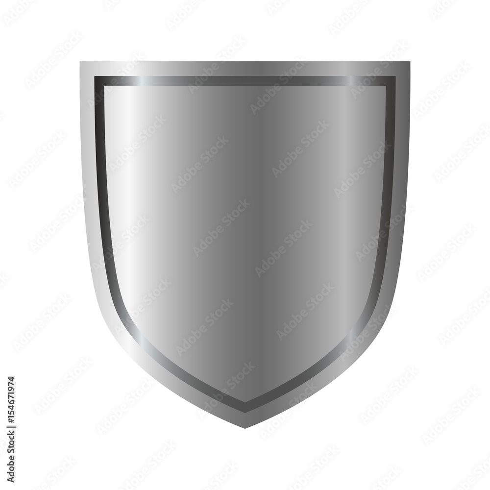 Silver shield shape icon. 3D gray emblem sign isolated on white background. Symbol of security, power, protection. Badge shape shield graphic design Vector illustration Silver shield shape icon. 3D gray emblem sign isolated on white background. Symbol of security, power, protection. Badge shape shield graphic design Vector illustration