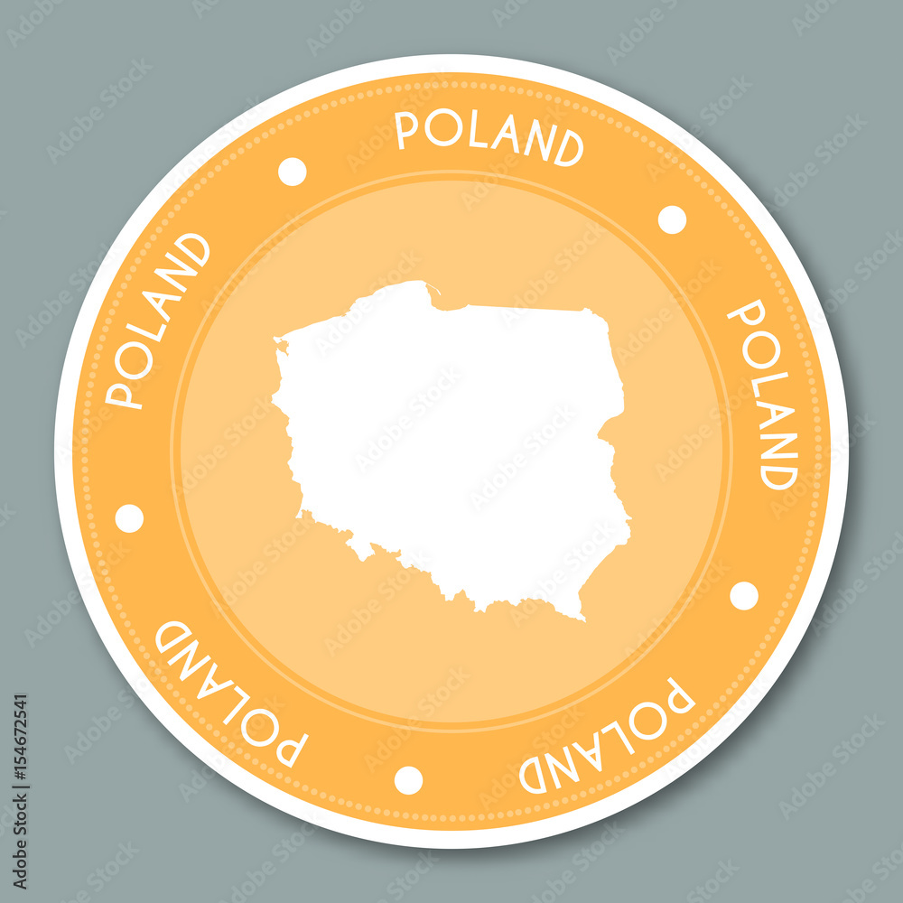 Fototapeta premium Poland label flat sticker design. Patriotic country map round lable. Country sticker vector illustration.