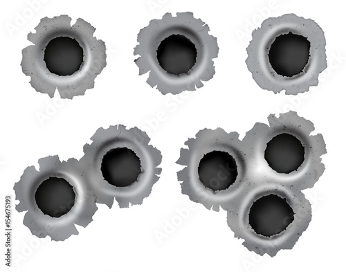 Realistic bullet impacts in vector format on isolated background