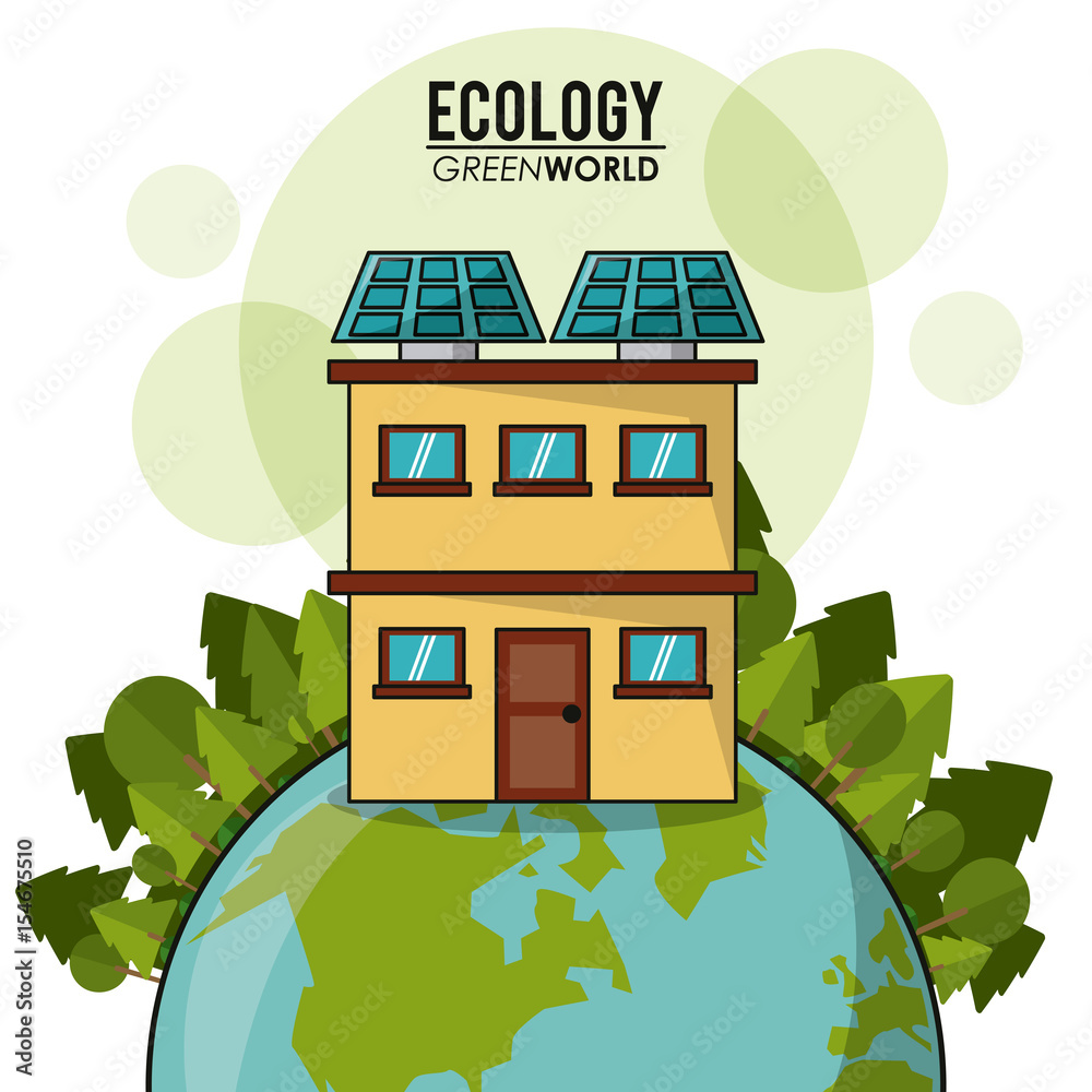 Fototapeta premium ecology green world house solar panel forest vector illustration
