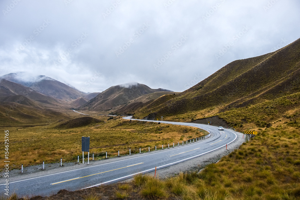 Landscape around Lindis Pass, New Zealand's South Island