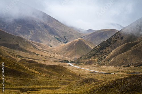 Landscape around Lindis Pass  New Zealand s South Island