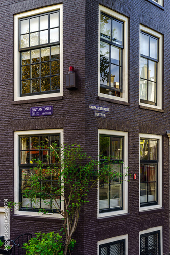 Classic city houses in Amsterdam, street view
