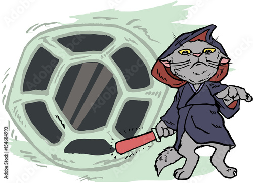 funny cartoon cat in the costume of the hero of the a fantastic film