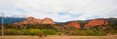 Panorama of Garden of the Gods and Pikes Peak