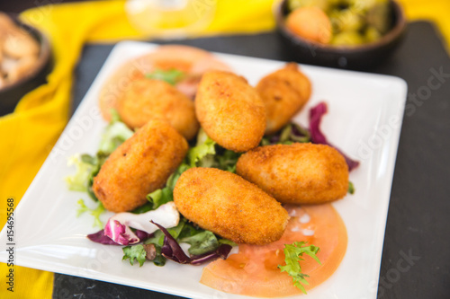 Ration of Croquettes Typical Tapa of Spanish Cuisine with Rustic Presentation