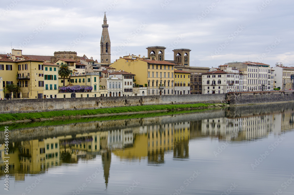 Reflections Along the Arno River in Florence, Italy