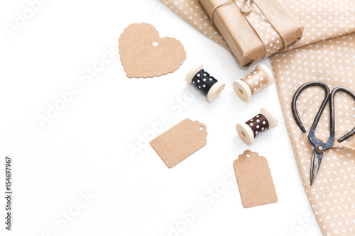 Set of objects lfor decorations. background for ad or packaging crafts concept. Top view. Flat lay composition. photo