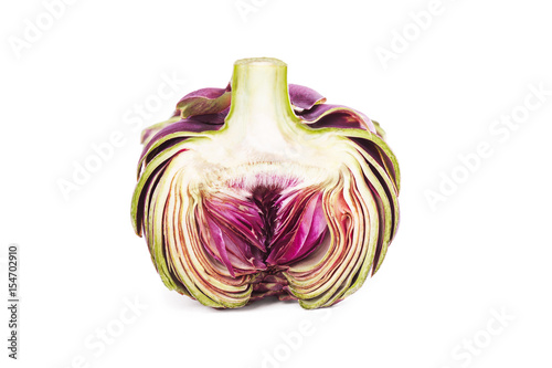 Half artichoke isolated on white background