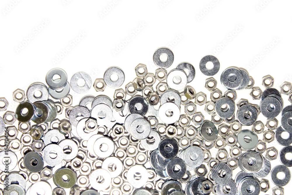 Metal washers on a white background