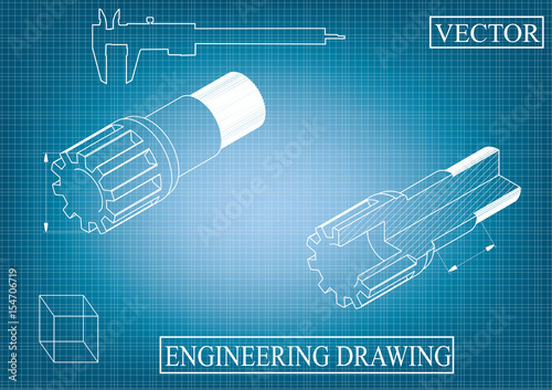 Machine-building drawings on a blue - gray background, shaft