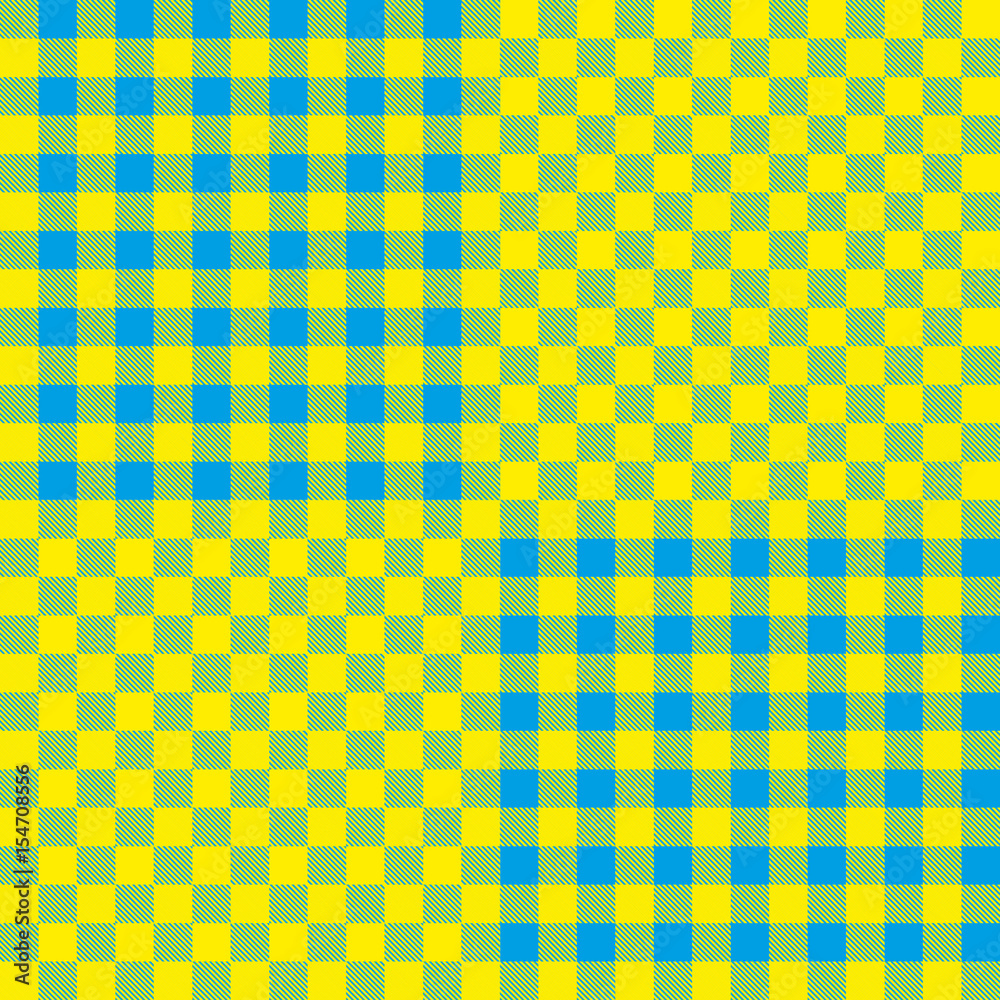 Vector. Seamless coarse blue yellow checkered vector plaid fabric pattern texture.Modified stripes consisting of crossed horizontal and vertical lines forming squares. Vector. Seamless coarse blue yellow checkered vector plaid fabric pattern texture.Modified stripes consisting of crossed horizontal and vertical lines forming squares.
