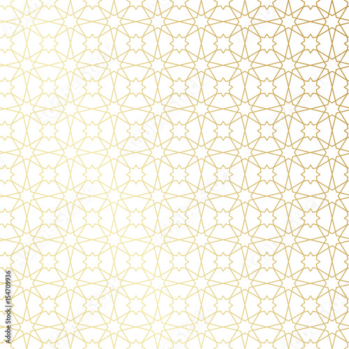 Ramadan Kareem gold greeting card, banner, seamless pattern. Vector arabic ornate geometric shining background in islamic style