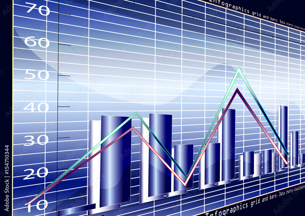 Fototapeta premium Graphs, charts and bars on blue background