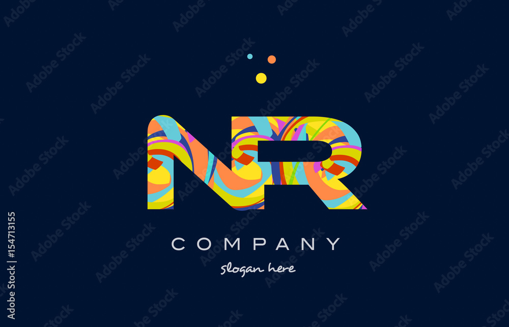nr n r colorful alphabet letter logo icon template vector