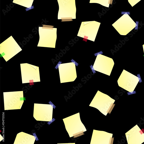 Yellow Note Paper Seamless Pattern on Black Background