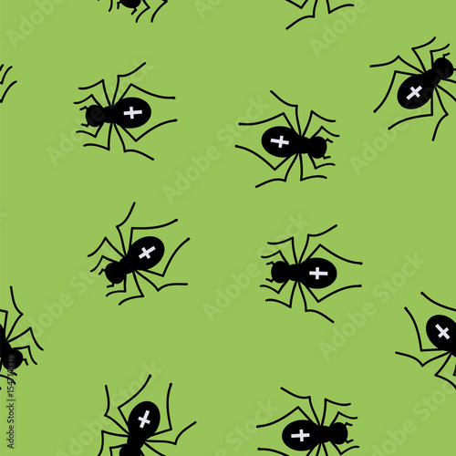 Poisonous Spider Seamless Pattern on Green Background © valeo5