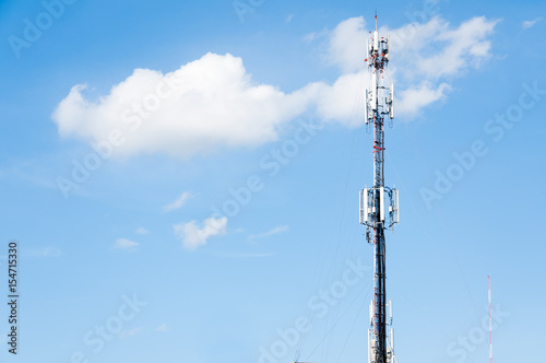 Radio transmitters,Cell phone antenna and communication towers with blue sky background