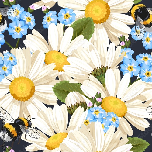 Fototapeta Naklejka Na Ścianę i Meble -  Camomile seamless pattern