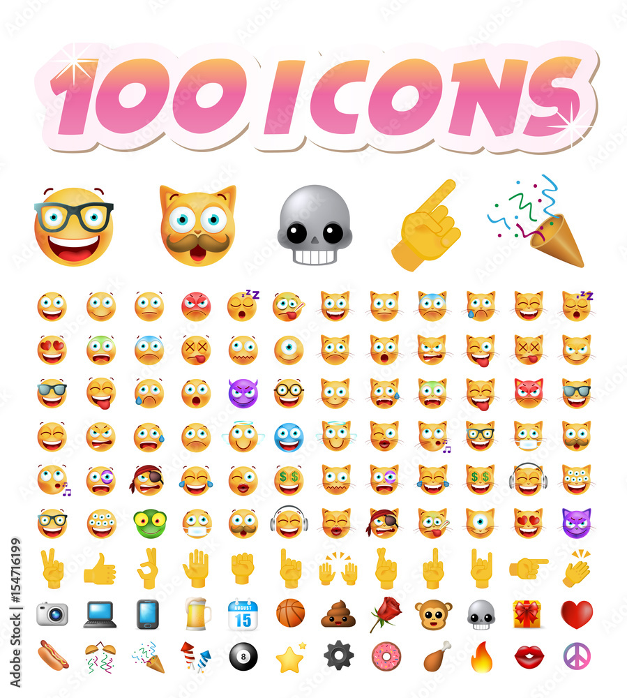 Set of 100 Cute Icons on White Background. Isolated Vector Illustration Set of 100 Cute Icons on White Background. Isolated Vector Illustration
