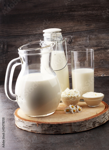 milk products - tasty healthy dairy products on a table sour cre