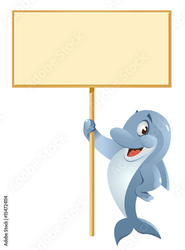 Dolphin holding blank banner