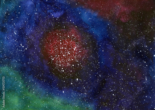 Watercolor galaxy Nebula Space image background with stars