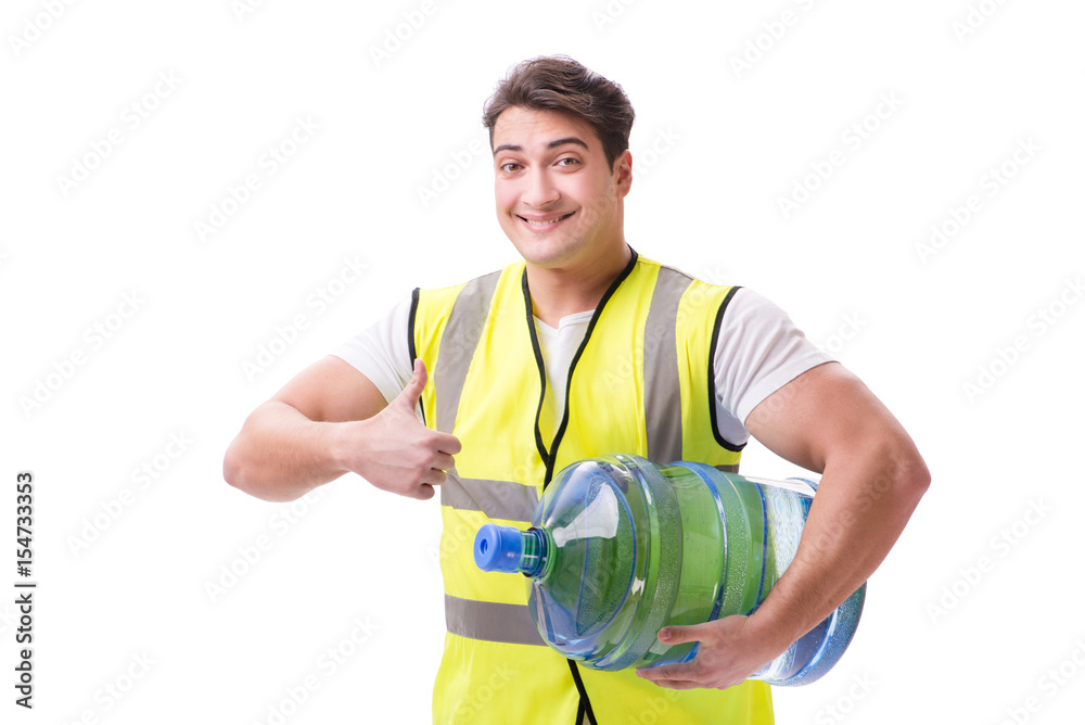 Man delivering water bottle isolated on white Man delivering water bottle isolated on white