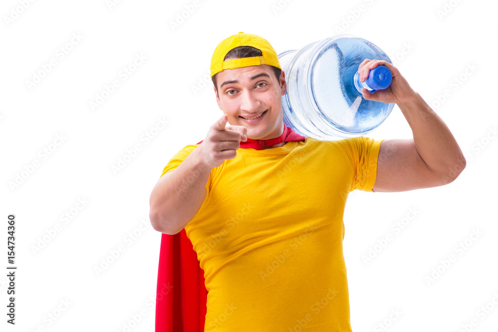 Man delivering water bottle isolated on white Man delivering water bottle isolated on white