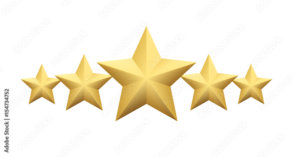 Fototapeta premium Set of Realistic metallic golden star isolated on white background. Vector illustration