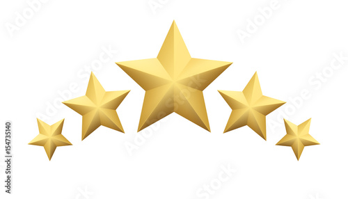 Set of Realistic metallic golden star isolated on white background. Vector illustration