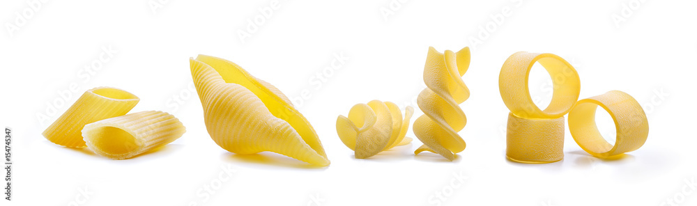 Pasta: pens, shells, fusilli and squid Stock Photo