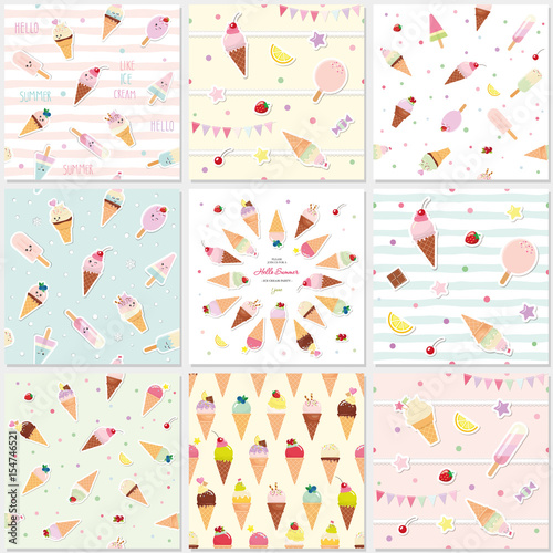 Festive seamless pattern set with sweets. Ice cream summer theme.