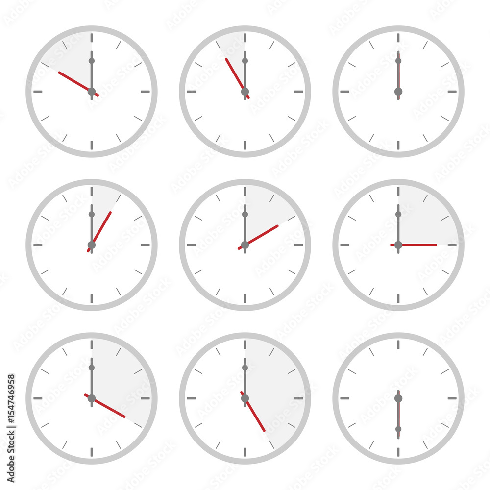 set nine watch flat icon isolated on white background set nine watch flat icon isolated on white background