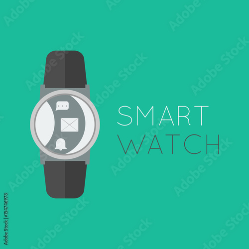 smart watch  flat icon isolated on green background. Template for your design