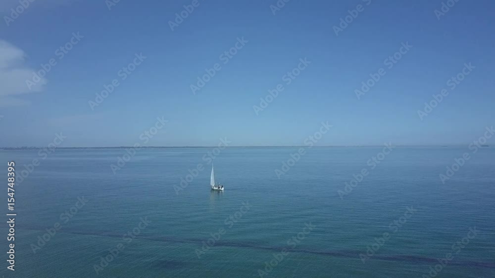 Yacht in the sea, bird's eye view Yacht in the sea, bird's eye view