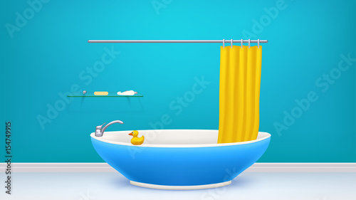 blue bathroom with bathtube