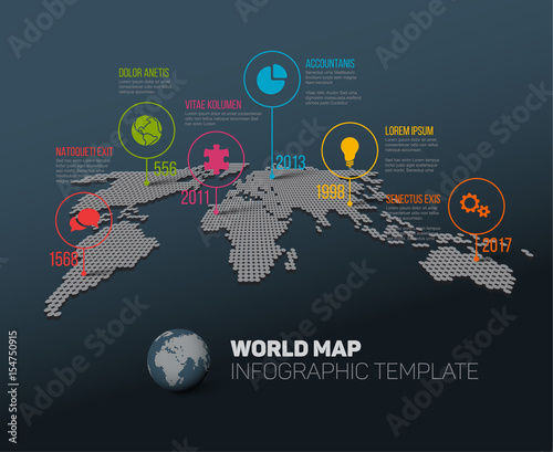 World map with pointer marks and icons