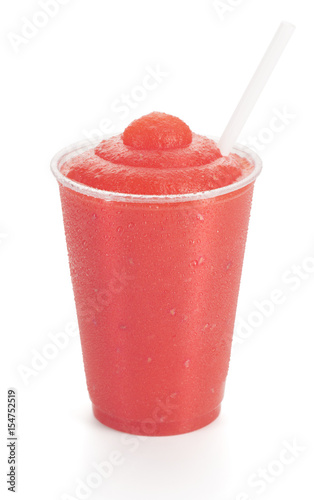 Raspberry or Cherry Smoothie with Straw on White Background