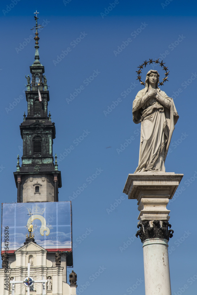 part of the monastery of Jasna Gora in Czestochowa and the statue of Our Lady