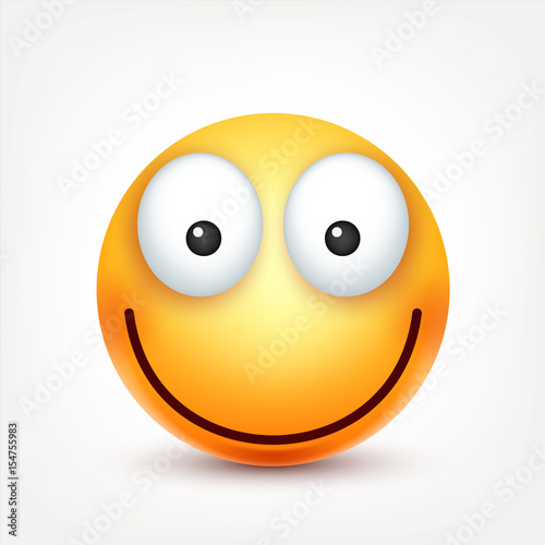Smiley,smiling emoticon. Yellow face with emotions. Facial expression. 3d realistic emoji. Funny cartoon character.Mood. Web icon. Vector illustration.