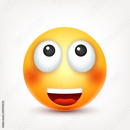 Smiley,smiling emoticon. Yellow face with emotions. Facial expression. 3d realistic emoji. Funny cartoon character.Mood. Web icon. Vector illustration.