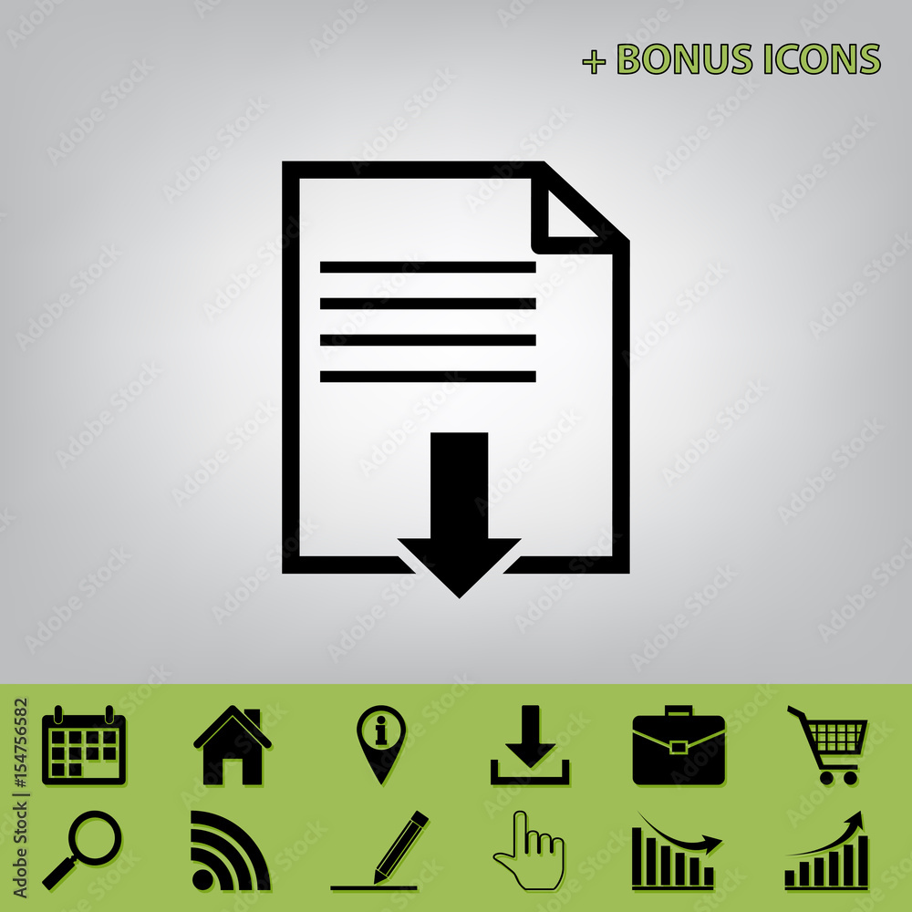 File download sign. Vector. Black icon at gray background with bonus icons at celery ones File download sign. Vector. Black icon at gray background with bonus icons at celery ones