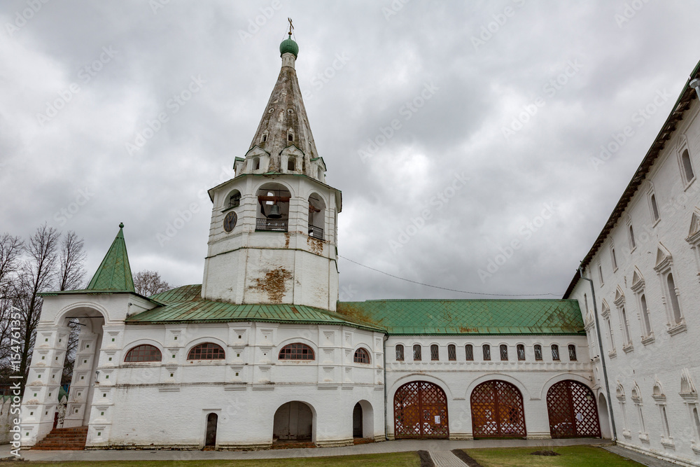 SUZDAL, RUSSIA - APRIL 28, 2017: Exterior of the Cathedral of the Nativity of the Virgin. Built in 1225. World Heritage List of UNESCO
