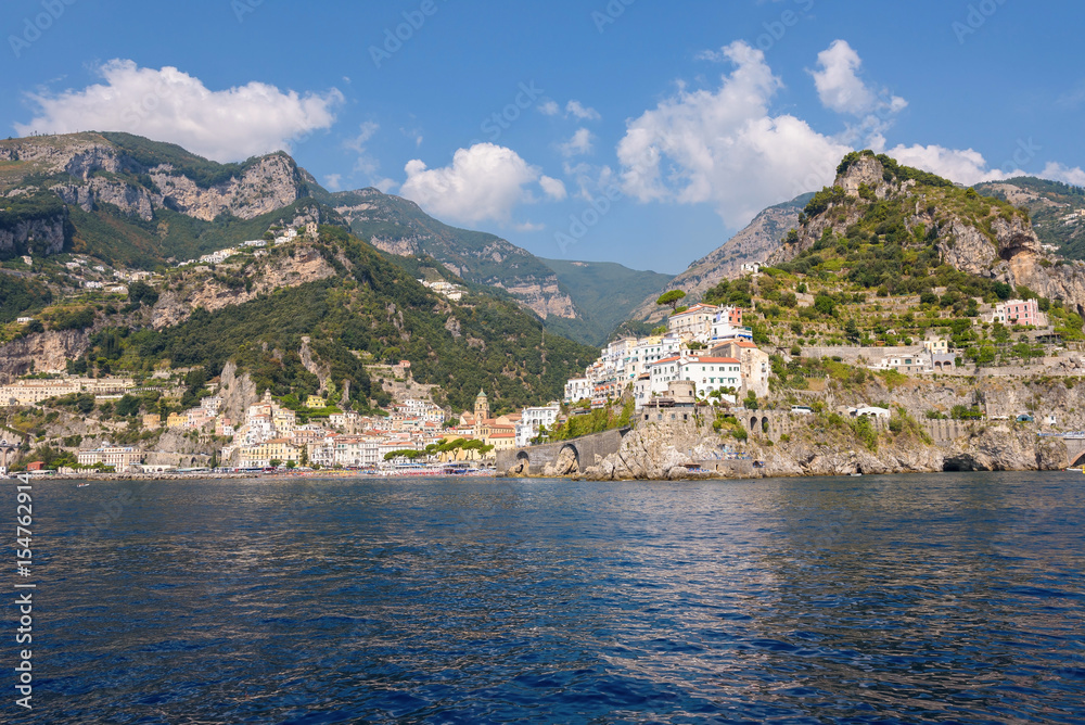 View of Amalfi town from the sea