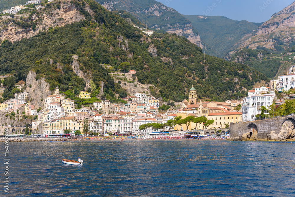 View of beach in Amalfi town