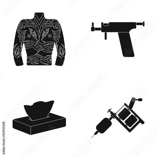 Body tattoo, piercing machine, napkins. Tattoo set collection icons in black style vector symbol stock illustration web.