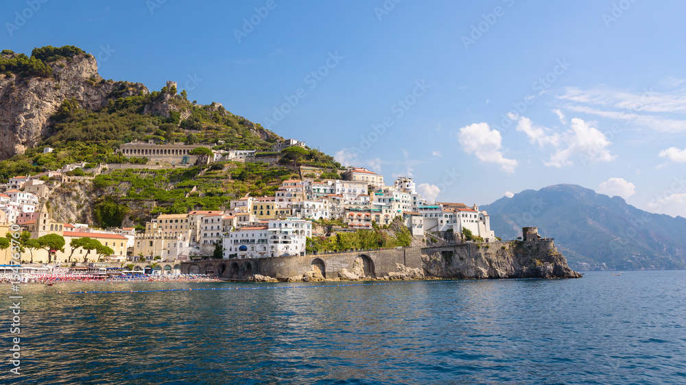 Panorama of Amalfi town in Italy