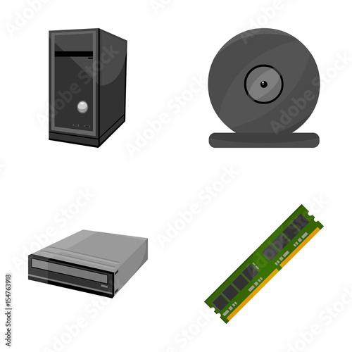 System unit, memory card and other equipment. Personal computer set collection icons in cartoon style vector symbol stock illustration web.